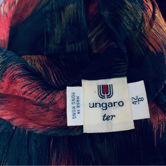 VINTAGE 80’S UNGARO TER WATERCOLOR SILK BLOUSE STATEMENT BILLOWING ABSTRACT TOP - Picture 5 of 13